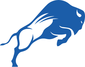 A Blue Bull Is Jumping In The Air On A White Background