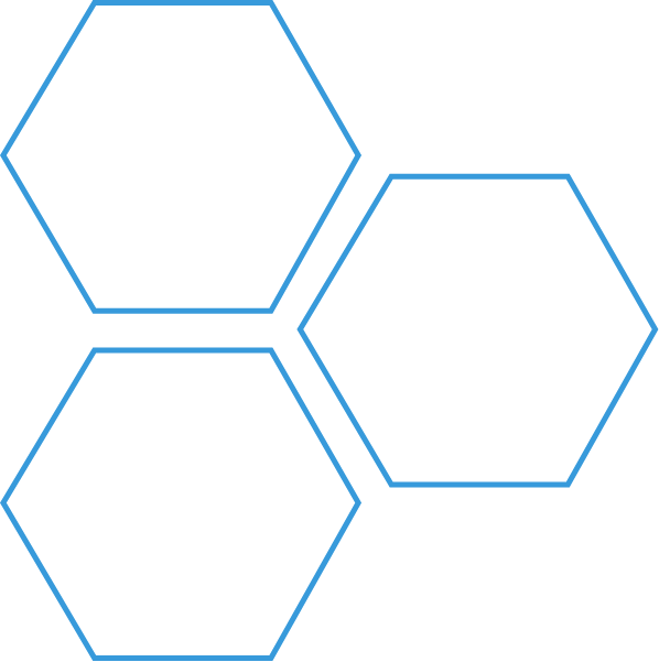 Three Blue Hexagons Are Lined Up On A White Background