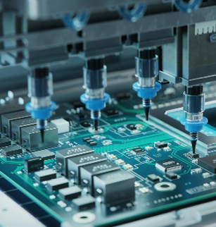 a close up of a motherboard with a blue needle on it
