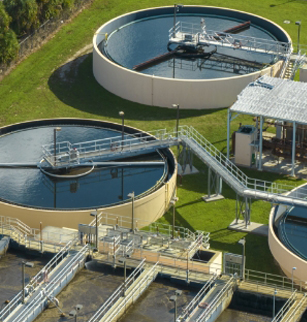 an aerial view of a water treatment plant