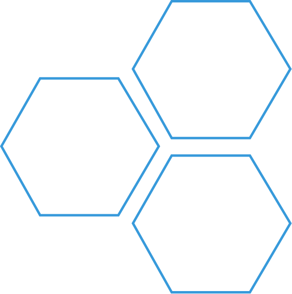 Three Blue Hexagons Are Lined Up On A White Background