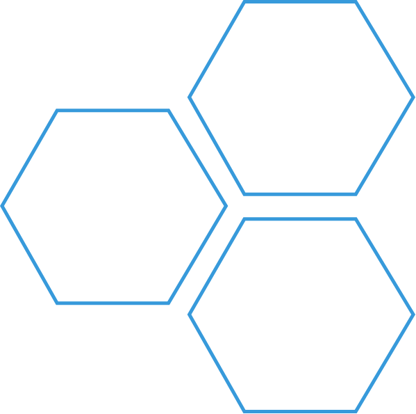 Three Blue Hexagons Are Lined Up On A White Background