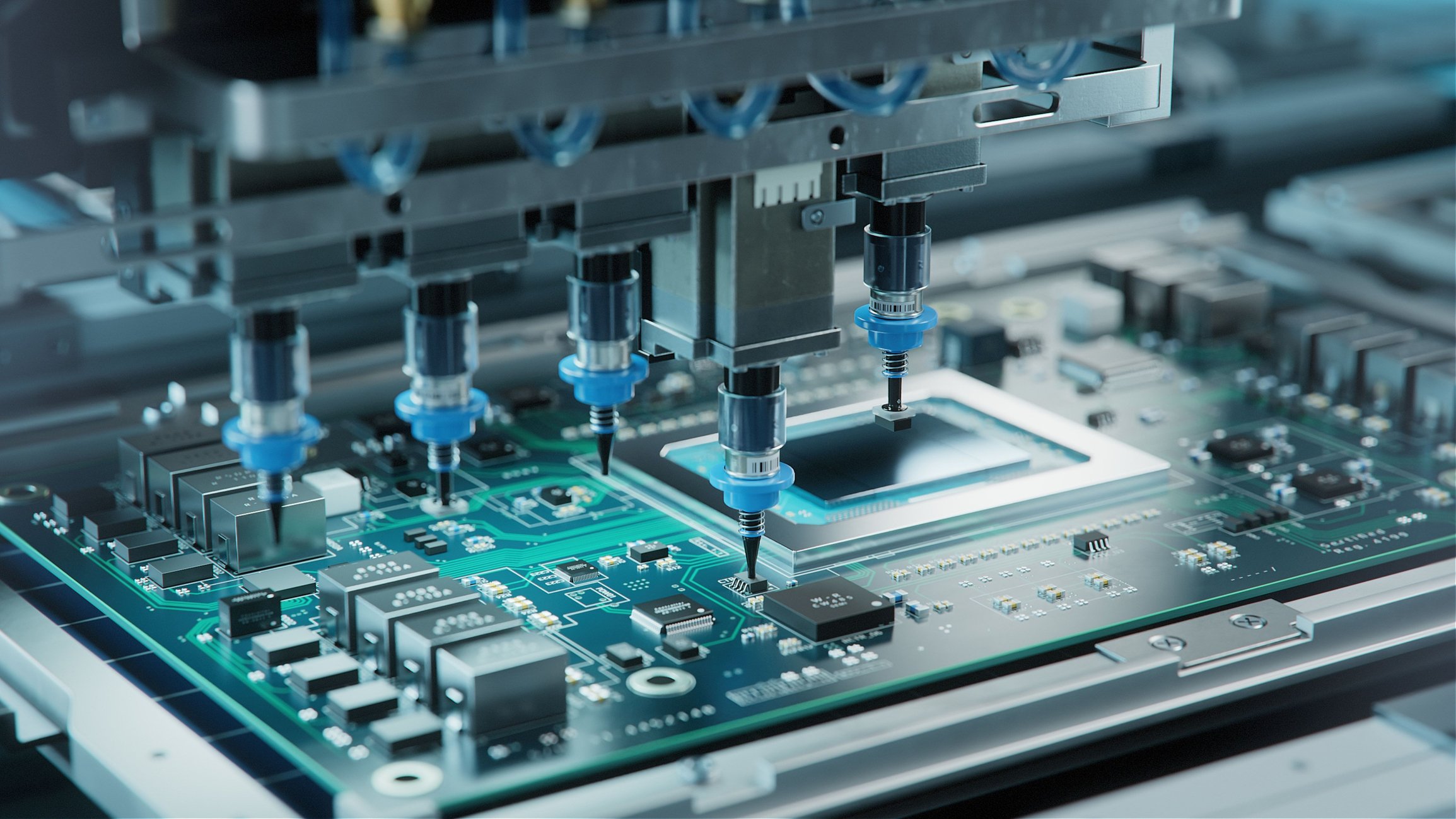 A Machine Is Assembling An Electronic Chip