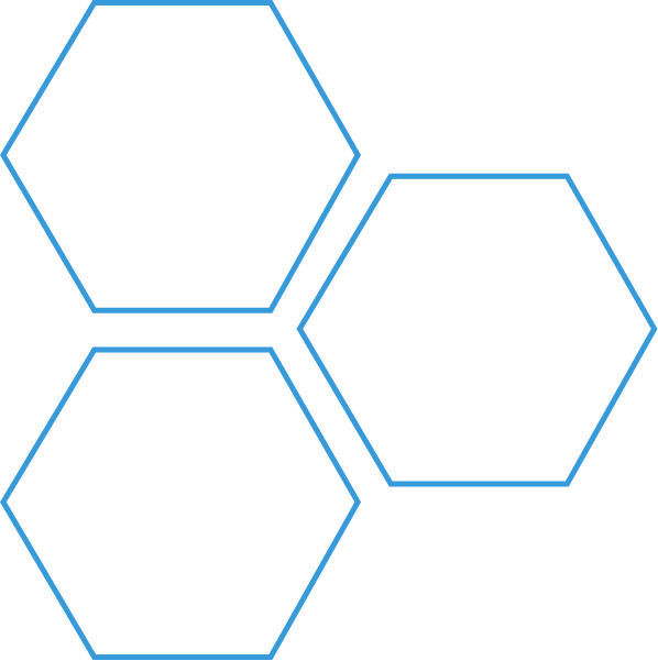 Three Blue Hexagons Are Lined Up On A White Background