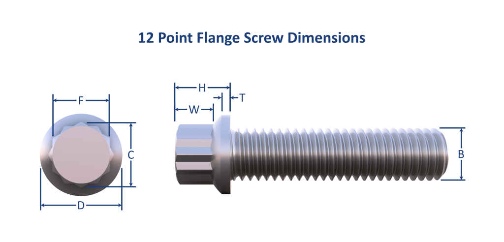an orthographic dimensioning image of a 12 point flange screw