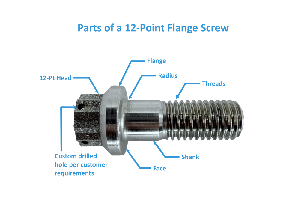 an image of the parts of a 12 point flange screw