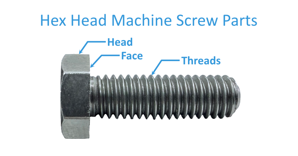 A picture of the parts of a hex head machine screw
