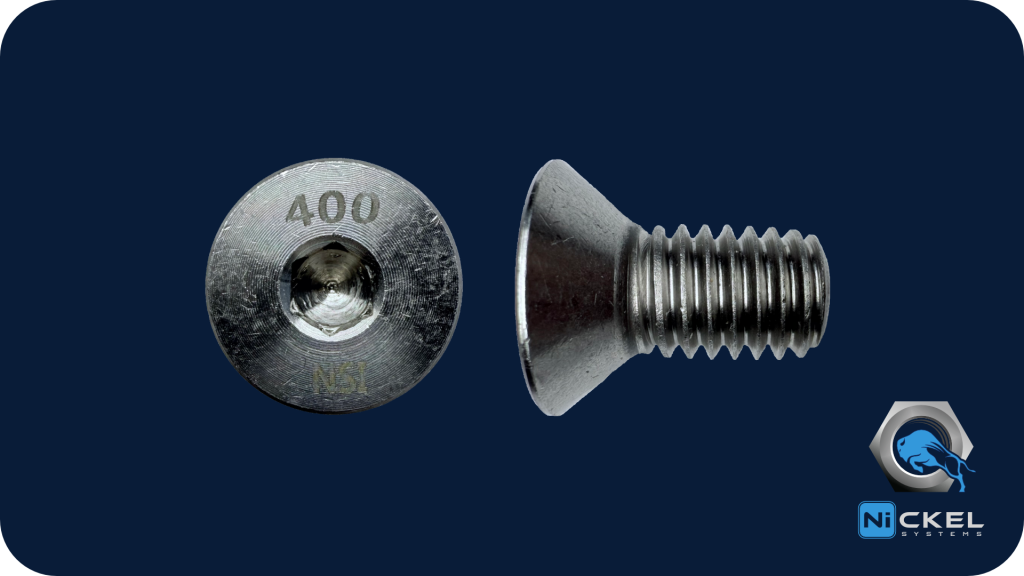 a picture of a flat socket cap screw in monel 400 material