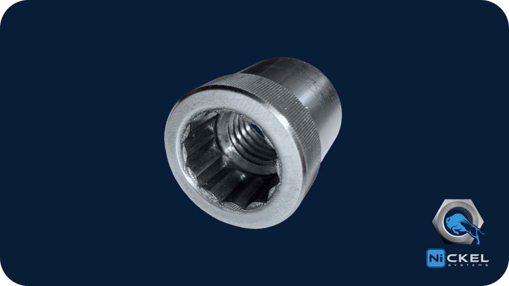 a picture of a 12 point lock nut in 410 stainless steel material