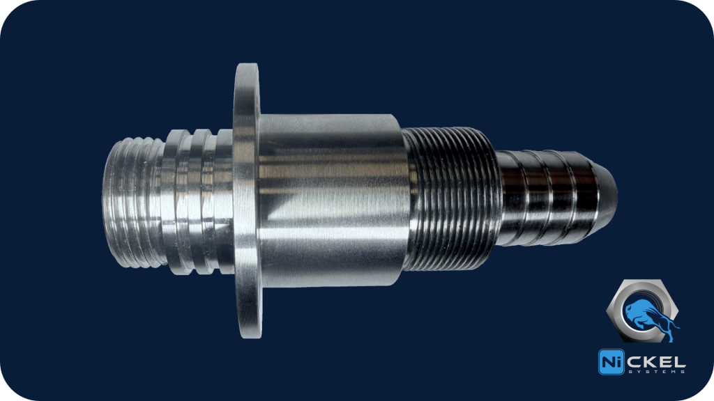 a side picture of a custom barbed flange