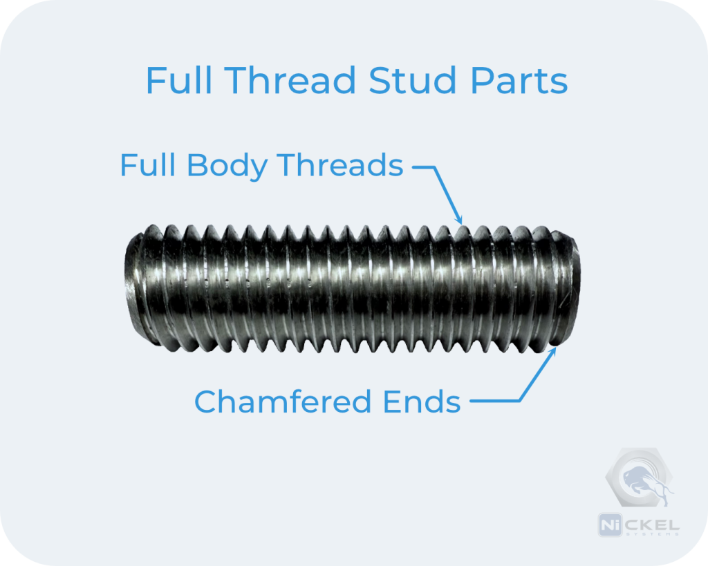 a parts picture of a full thread stud in inconel 718 material